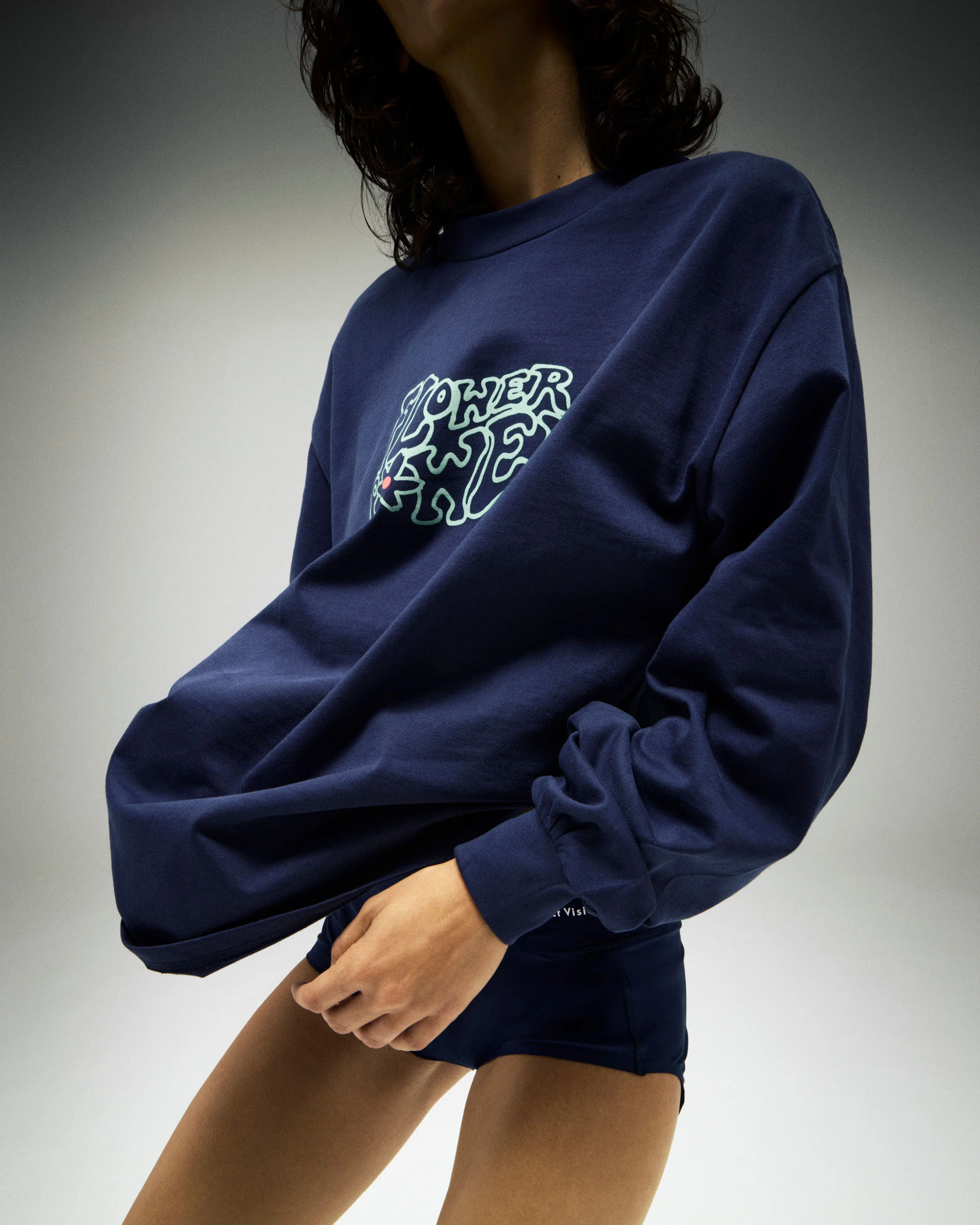 California Cotton Long Sleeve Tee, Flower Power Navy - Image 3