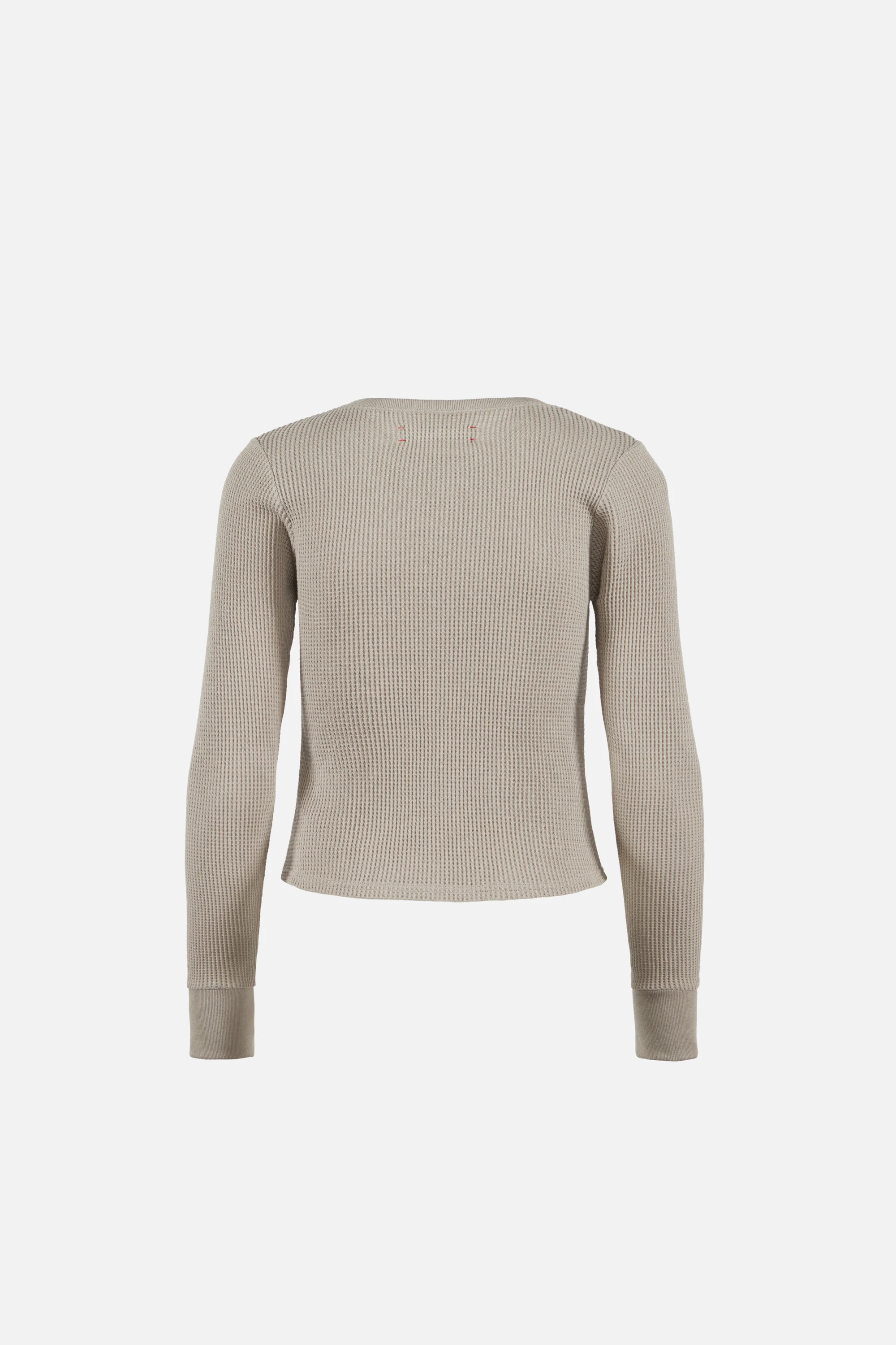 Fitted Long Sleeve Waffle T-Shirt, Stone Grey - Image 2