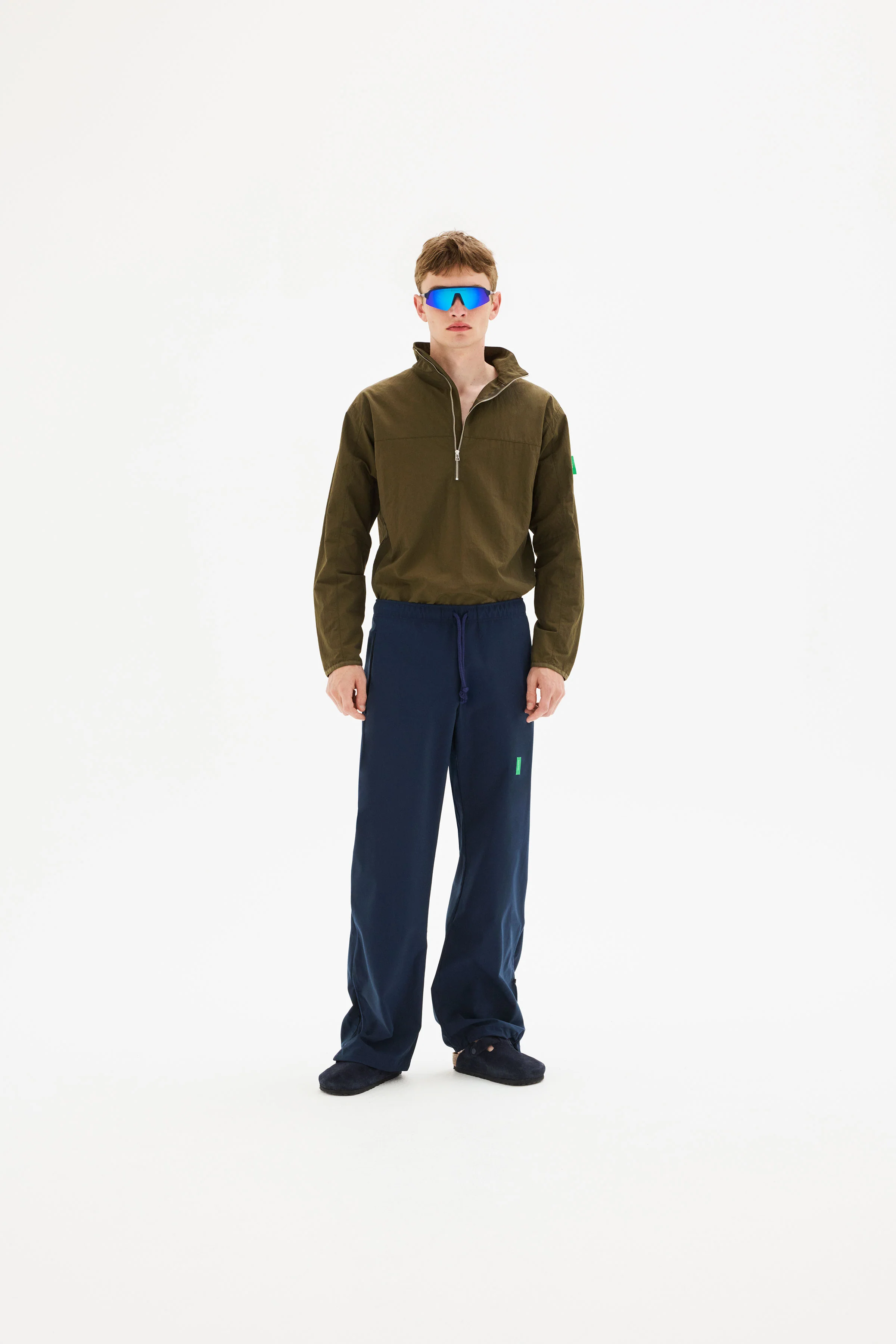 Half-Zip Nylon Windbreaker, Moss - Image 3