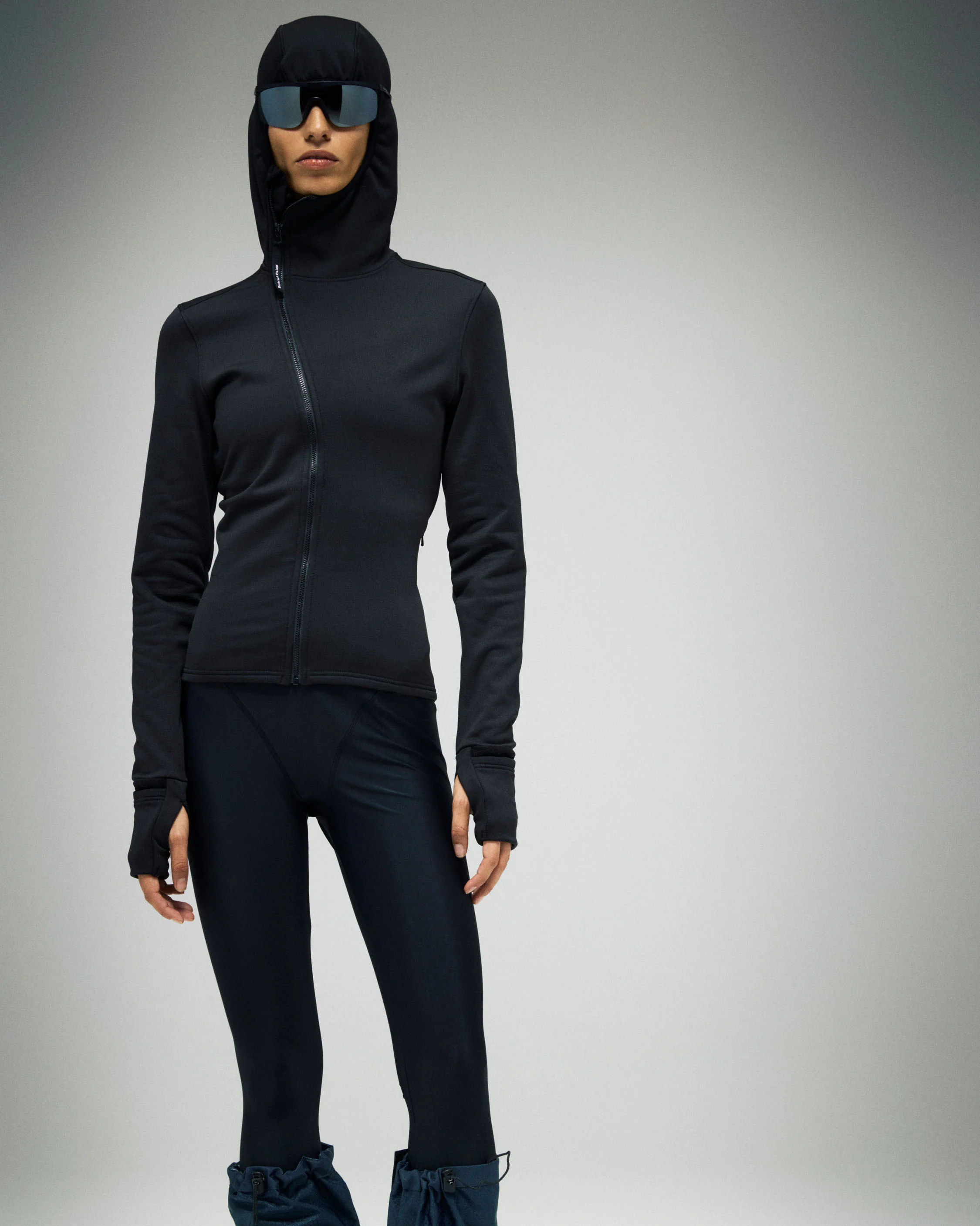 Hooded Fitted Grid Fleece, Black - Image 3