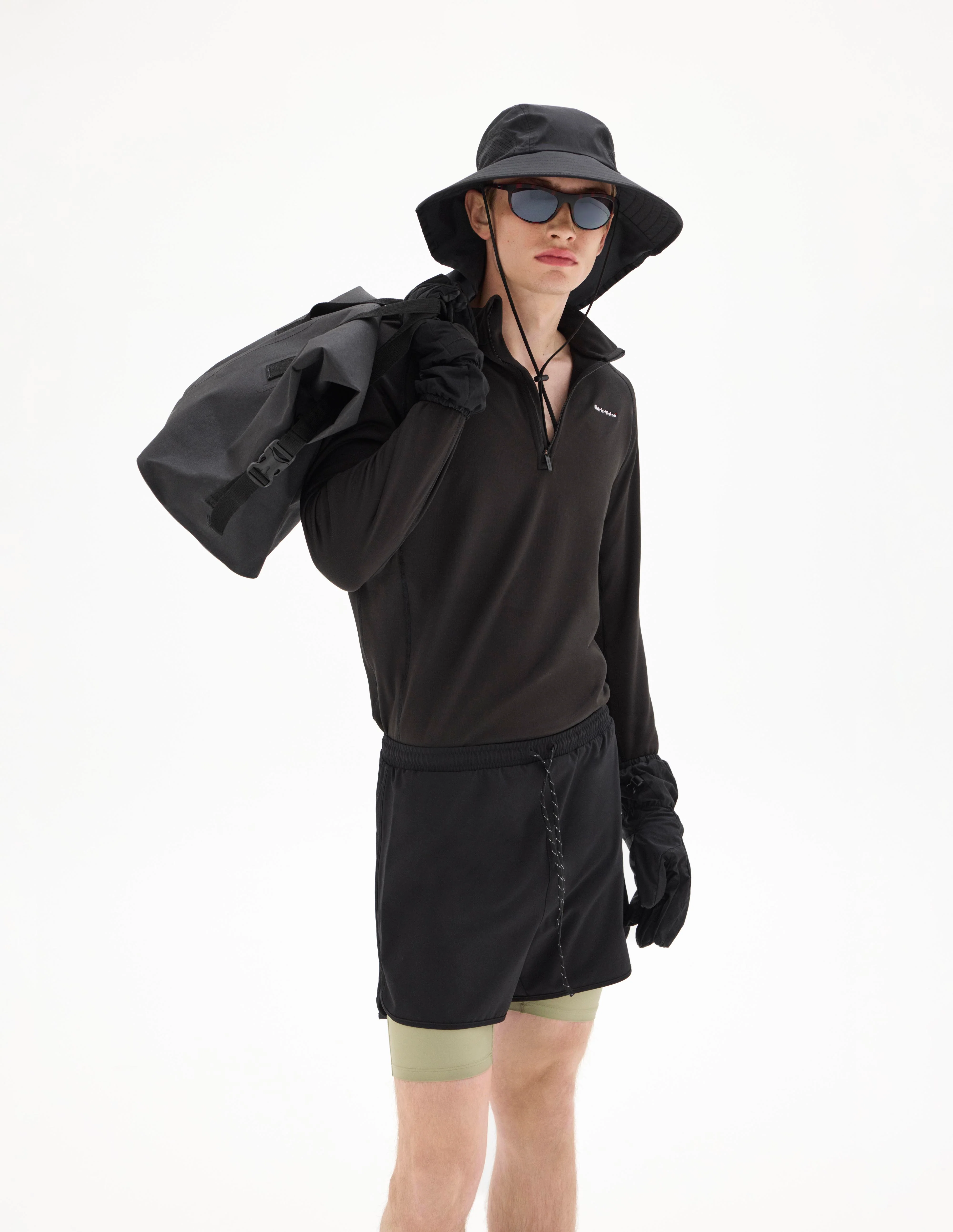 Layered Pocketed Trail Shorts, Black/Ash - Image 3