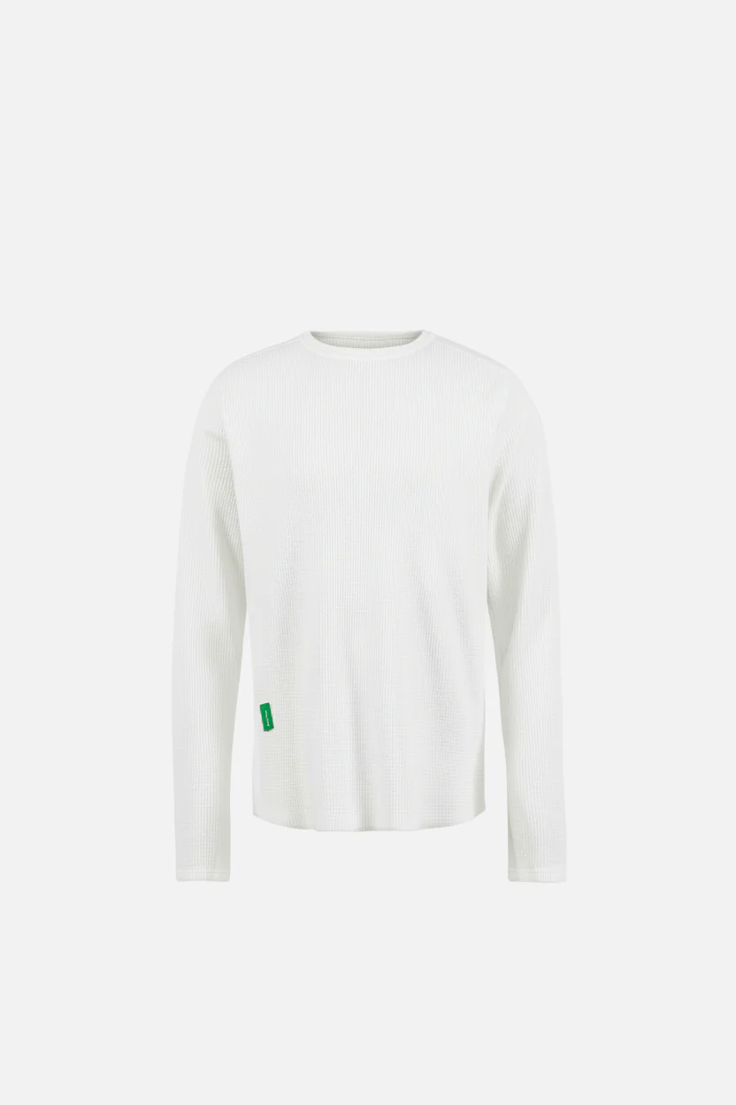 Long Sleeve Waffle Tee, White
