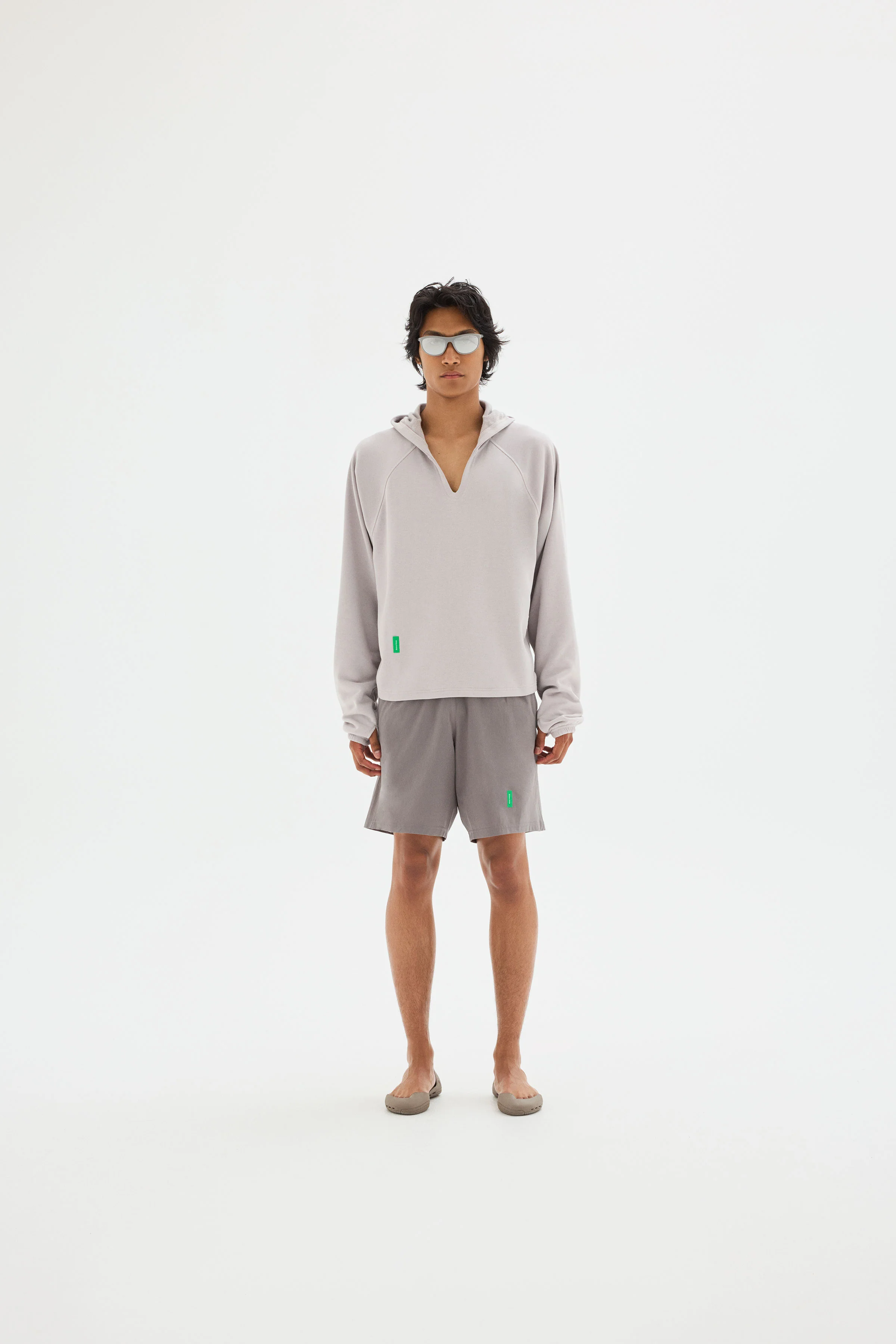 Open Neck French Terry Hoodie, Cement - Image 3
